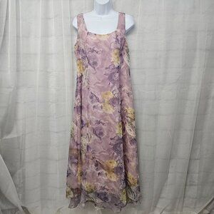 Hampton Nights Lavender Yellow Floral Sleeveless Maxi Dress Formal 12
